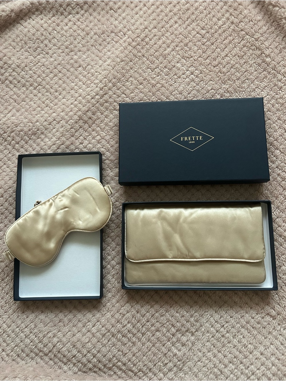Frette Champagne Gold Satin Sleep Mask & Pouch Set